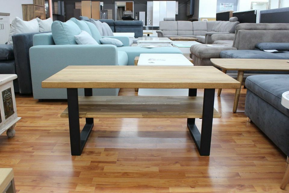 Couchtisch + Massivholz Eiche +Metall Gestell schwarz oder silber – möbel-outlet-24